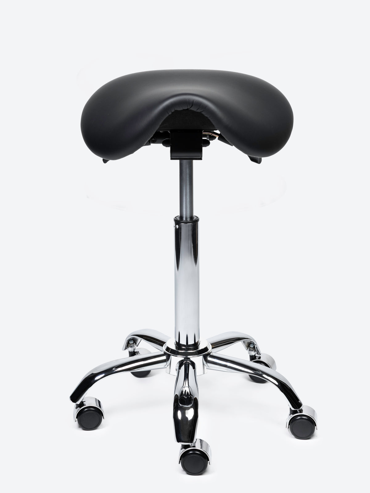 Ergonomische kantelbare Zadelkruk Zwart op wielen