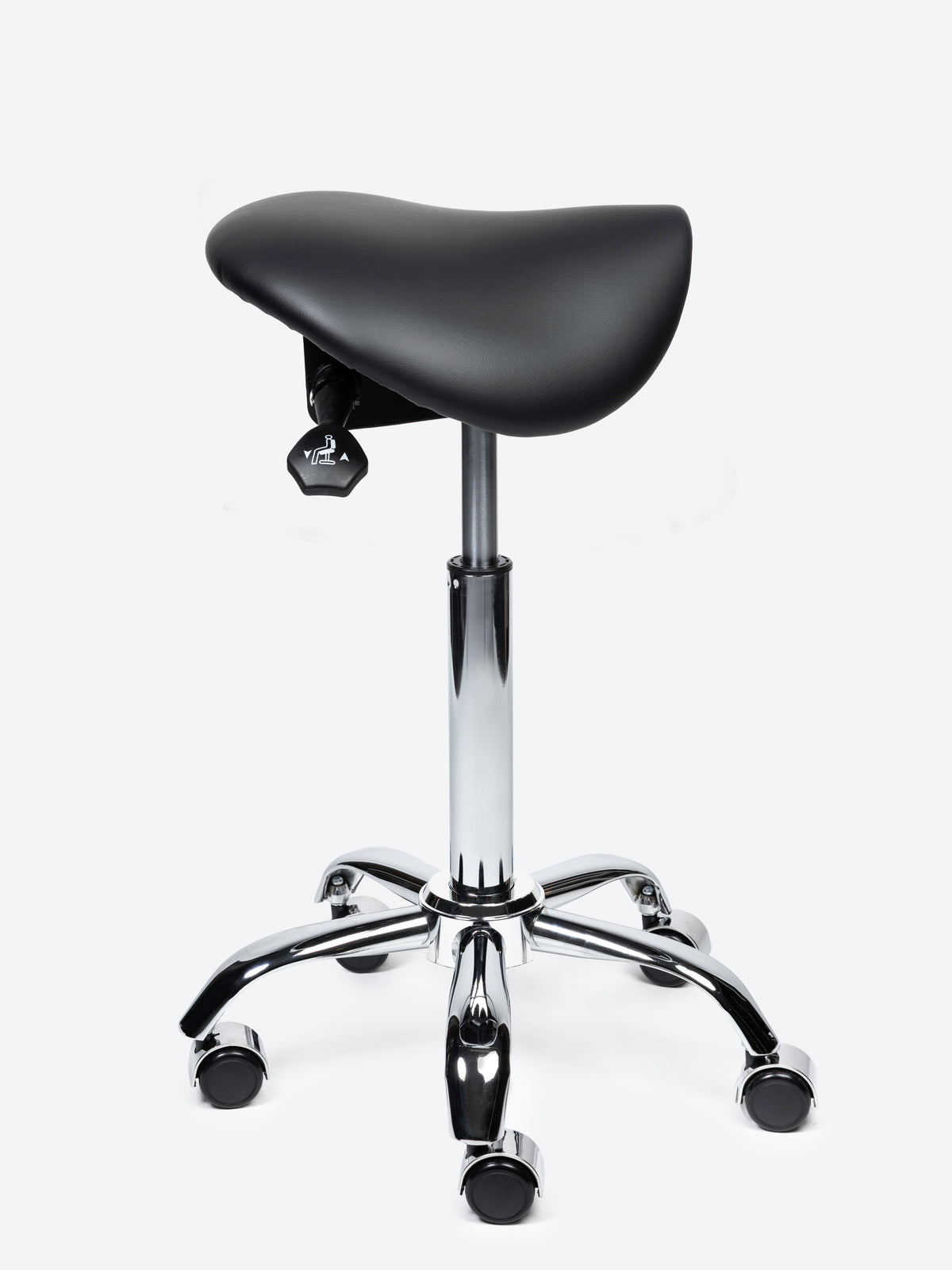 Ergonomische kantelbare Zadelkruk Zwart op wielen
