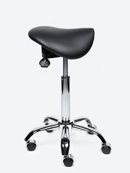 Ergonomische kantelbare Zadelkruk Zwart op wielen