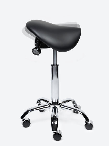 Ergonomische kantelbare Zadelkruk Zwart op wielen