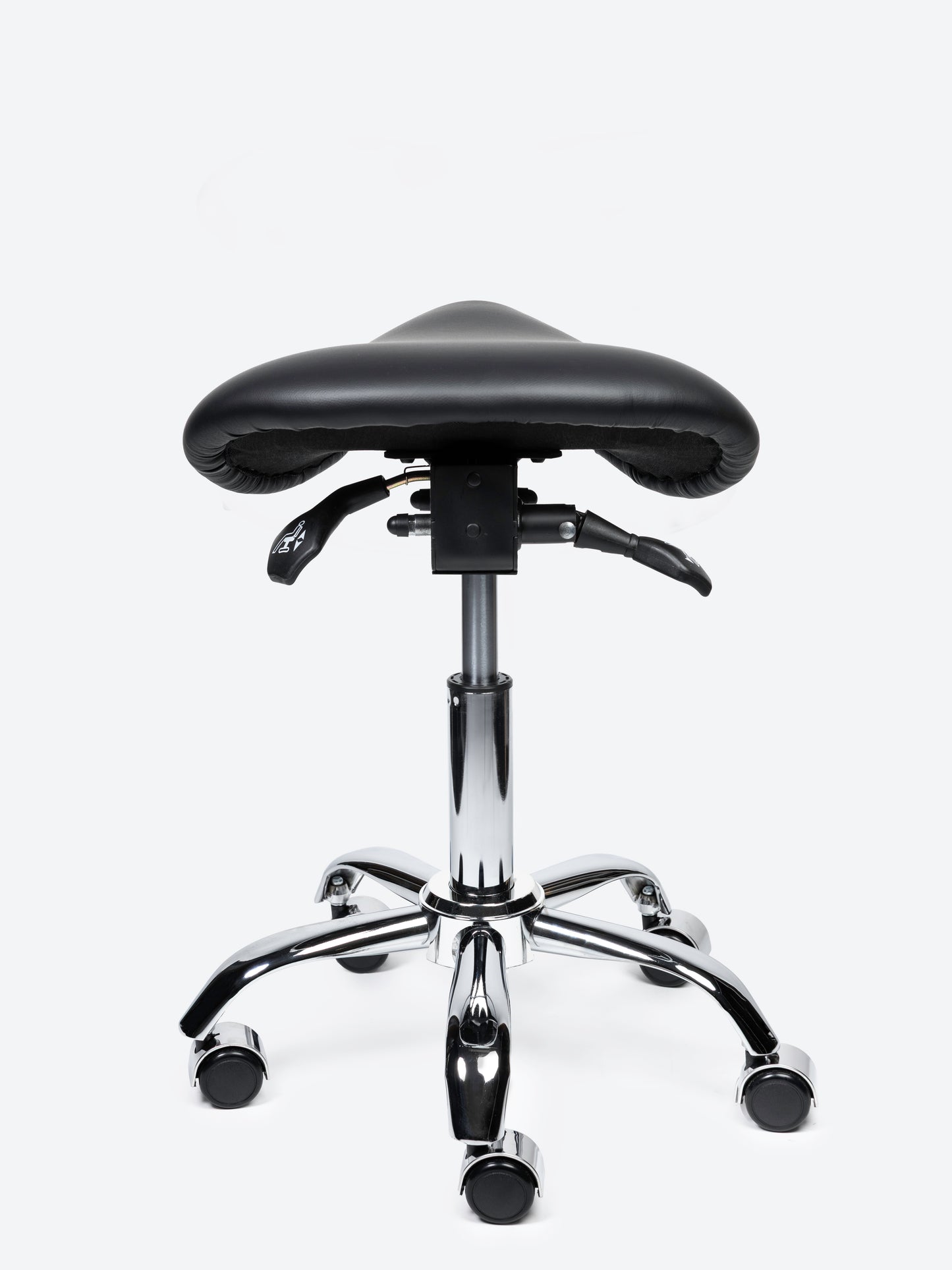 Ergonomische kantelbare Zadelkruk Zwart op wielen