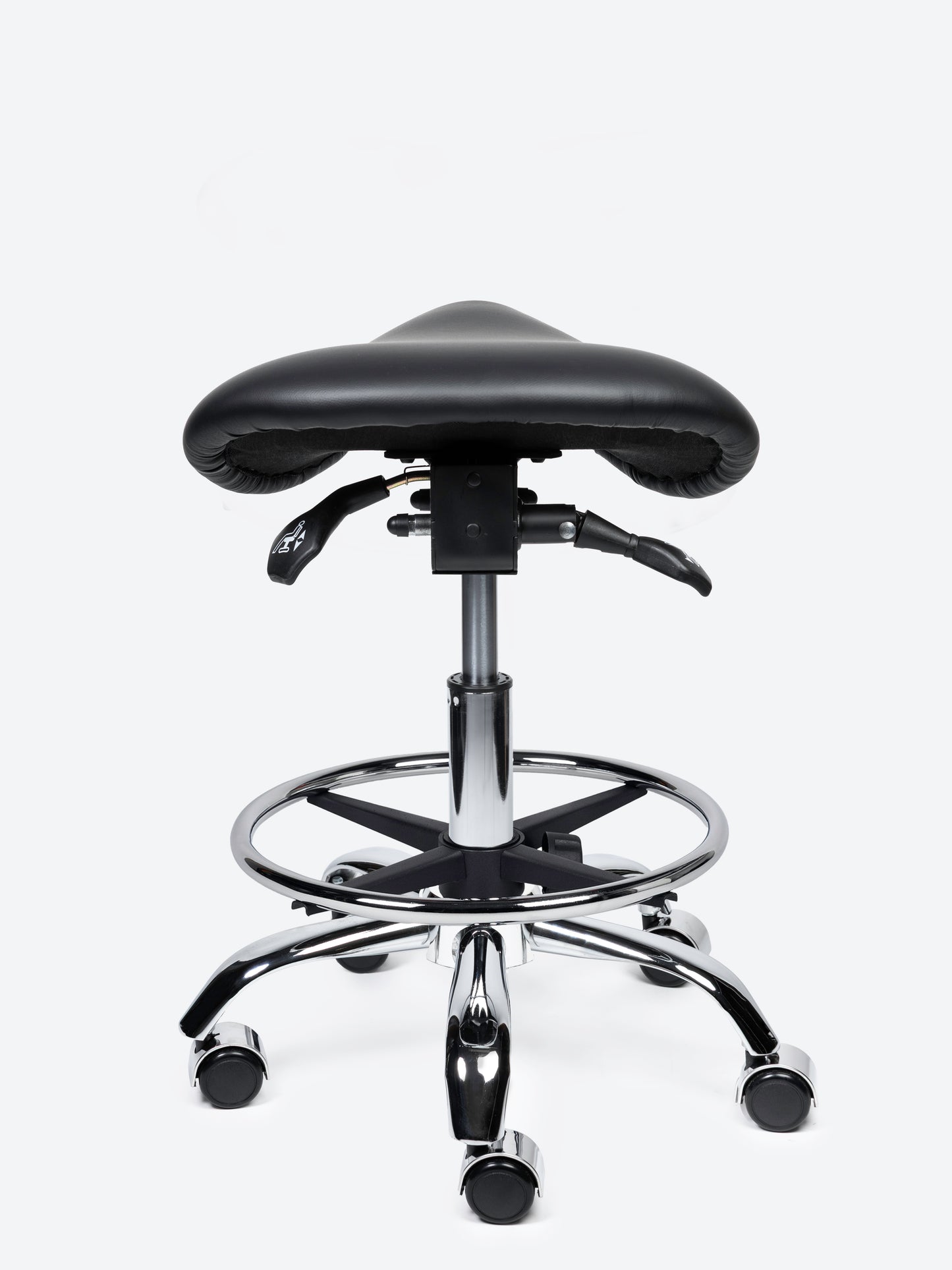 Ergonomische kantelbare Zadelkruk Zwart op wielen