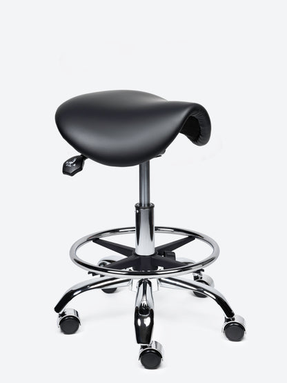 Ergonomische kantelbare Zadelkruk Zwart op wielen