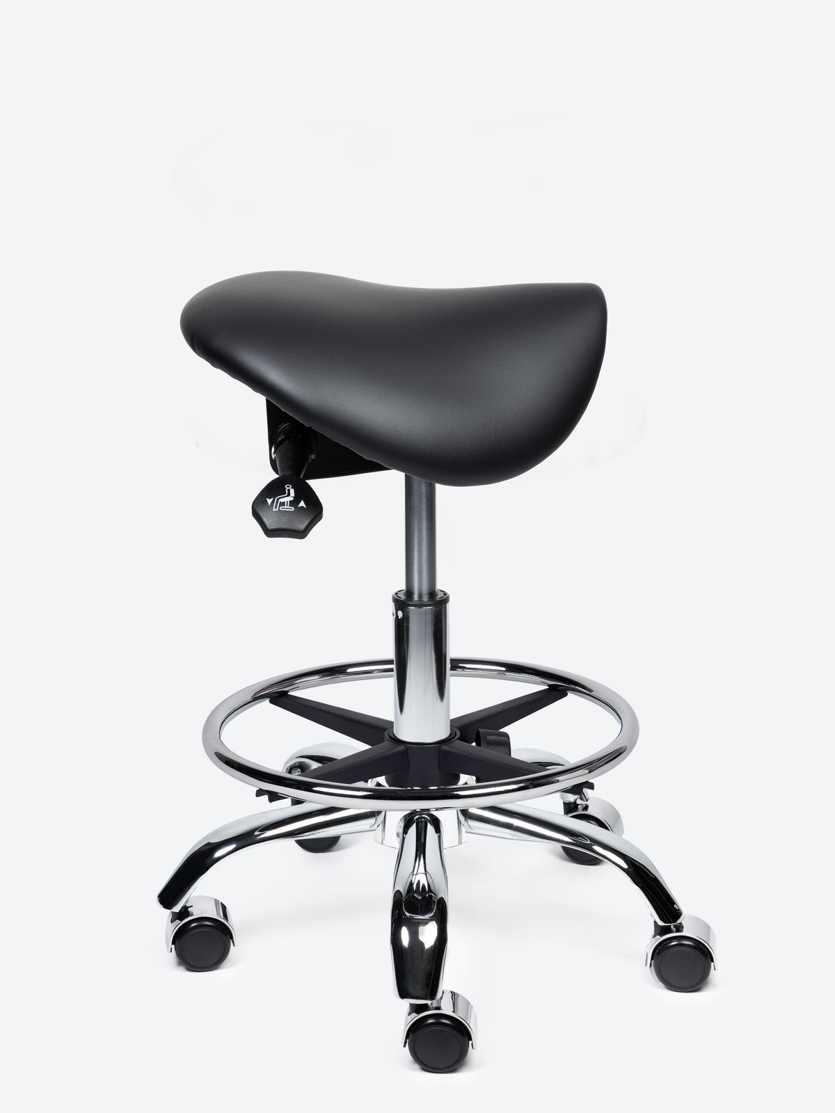 Ergonomische kantelbare Zadelkruk Zwart op wielen