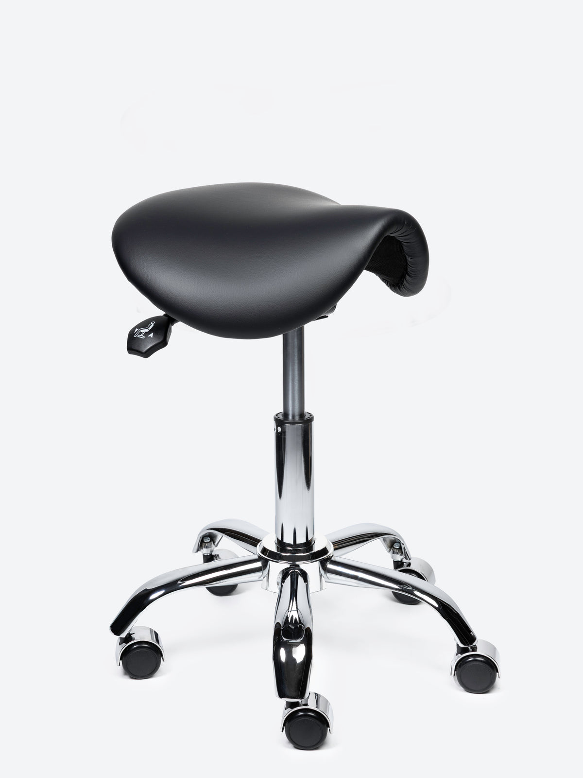 Ergonomische kantelbare Zadelkruk Zwart op wielen
