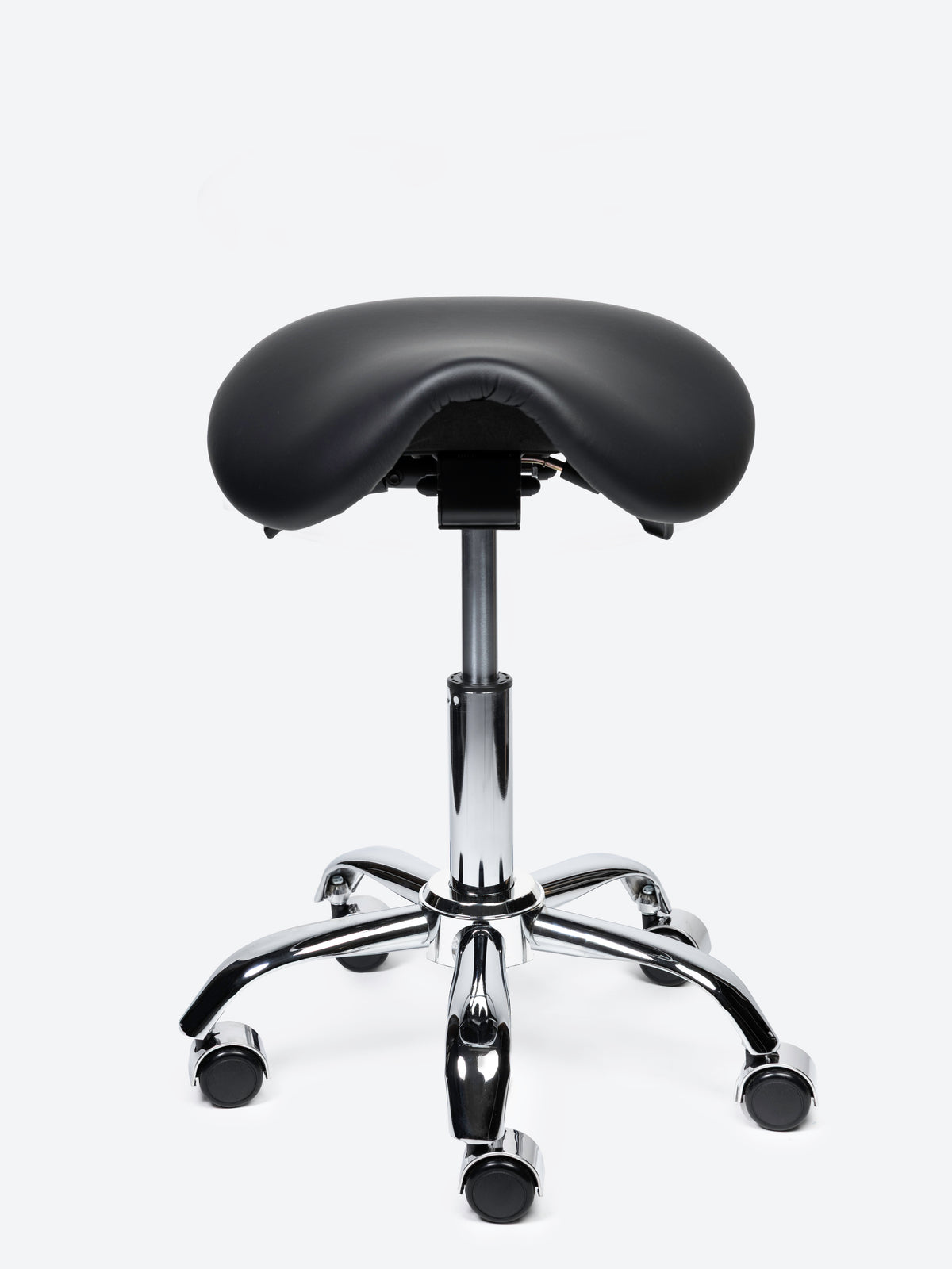 Ergonomische kantelbare Zadelkruk Zwart op wielen