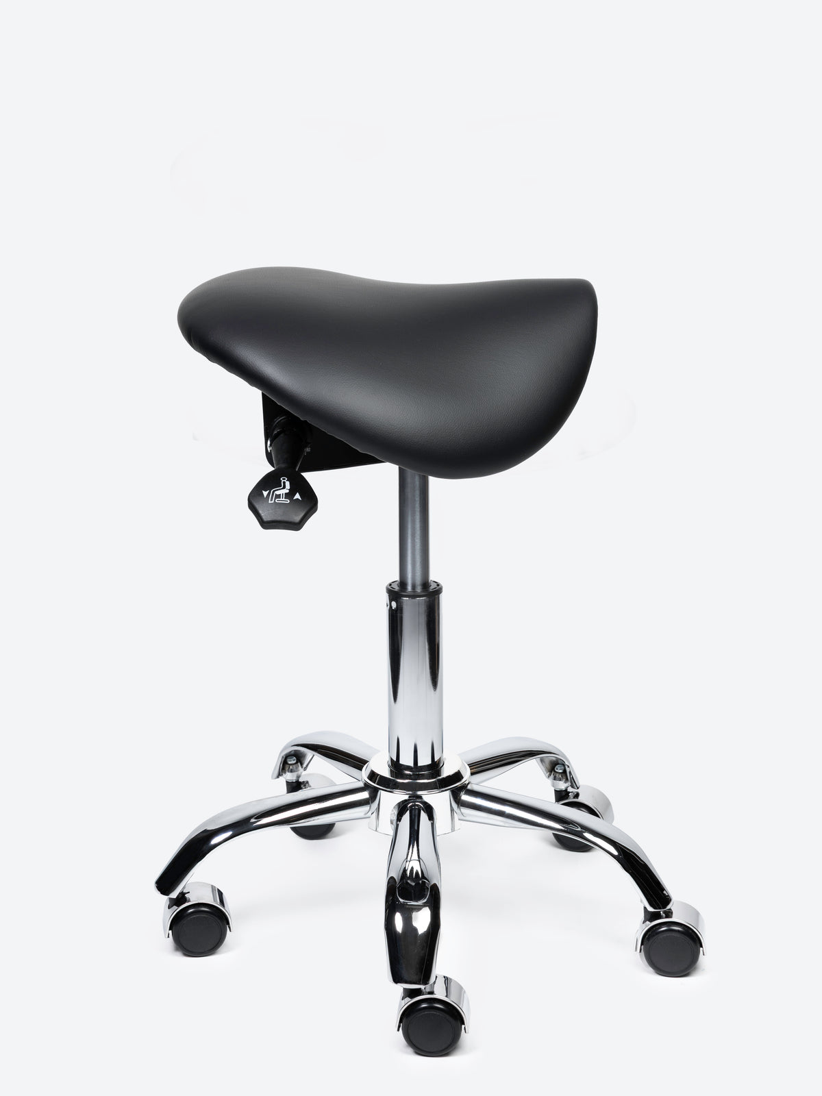 Ergonomische kantelbare Zadelkruk Zwart op wielen