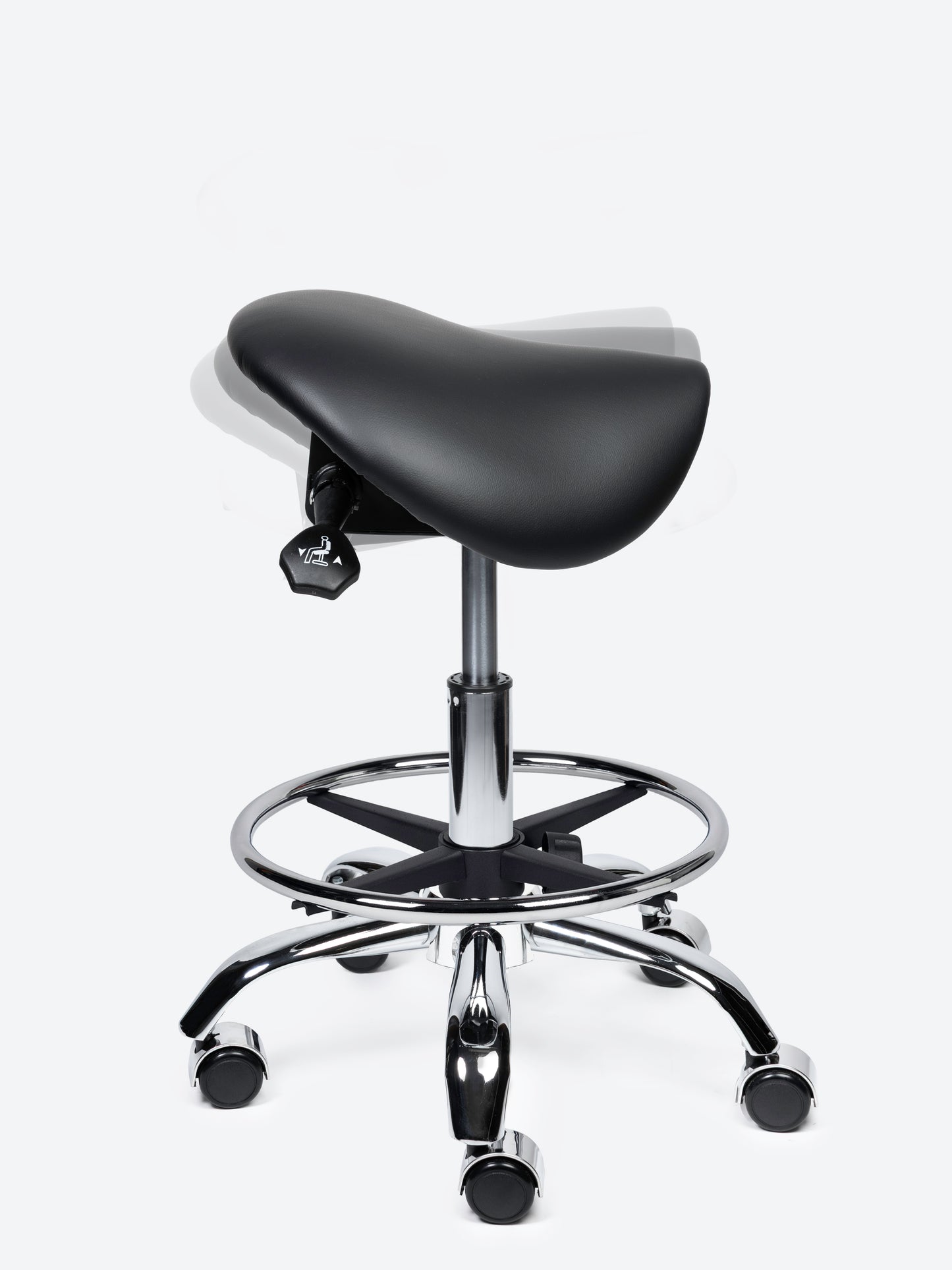Ergonomische kantelbare Zadelkruk Zwart op wielen