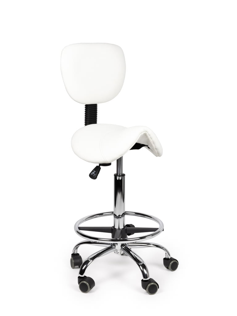 Ergonomische Zadelkruk met Rugleuning Wit op Wielen