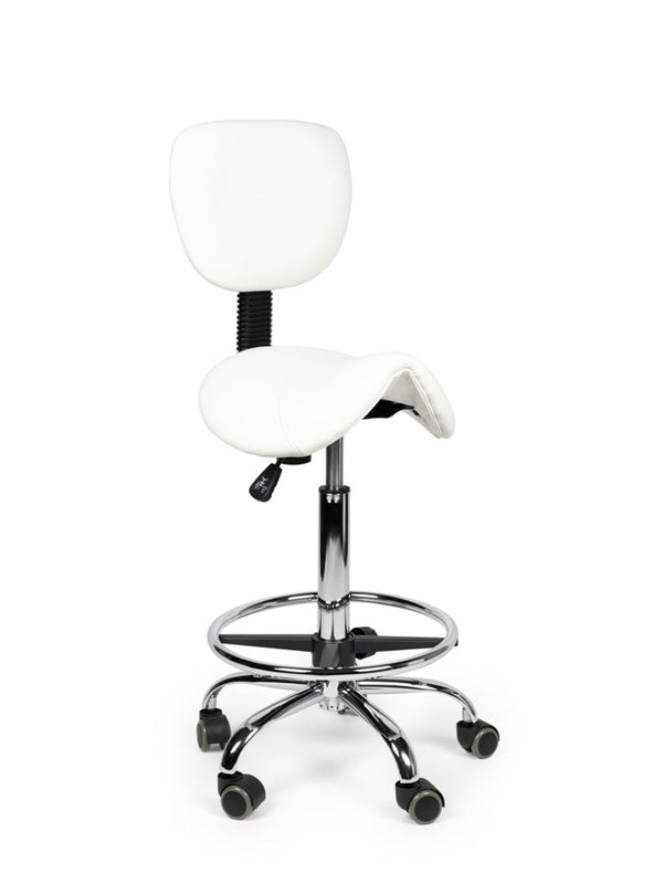 Ergonomische Zadelkruk met Rugleuning Wit op Wielen