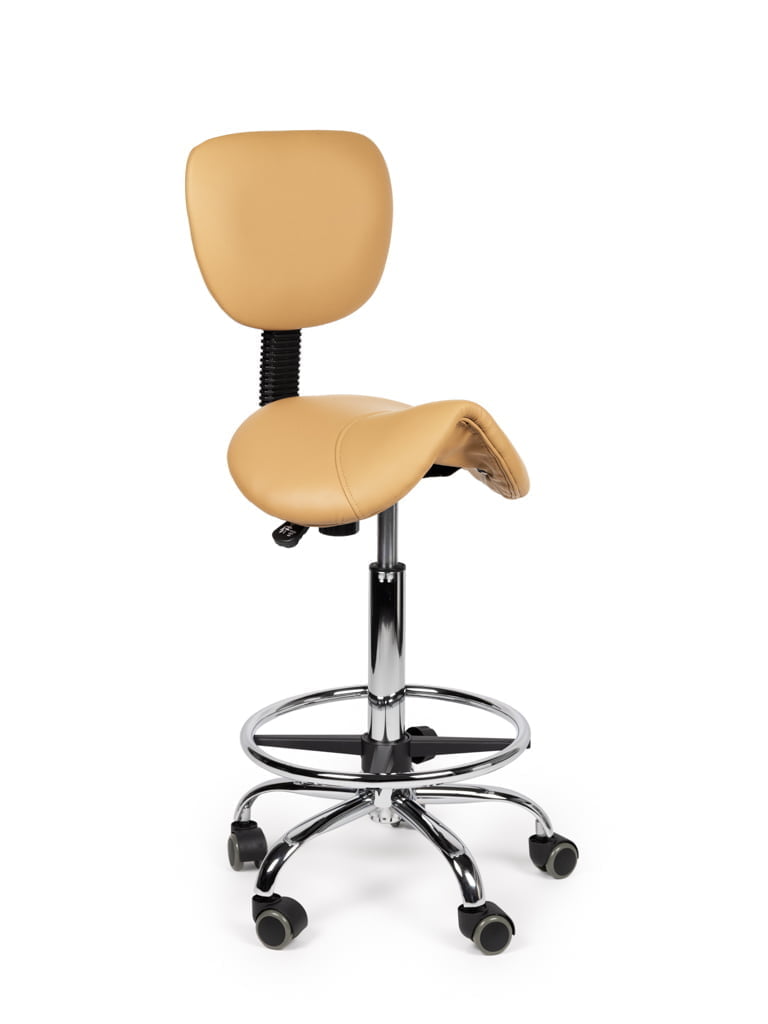 Ergonomische Zadelkruk met Rugleuning Beige op Wielen