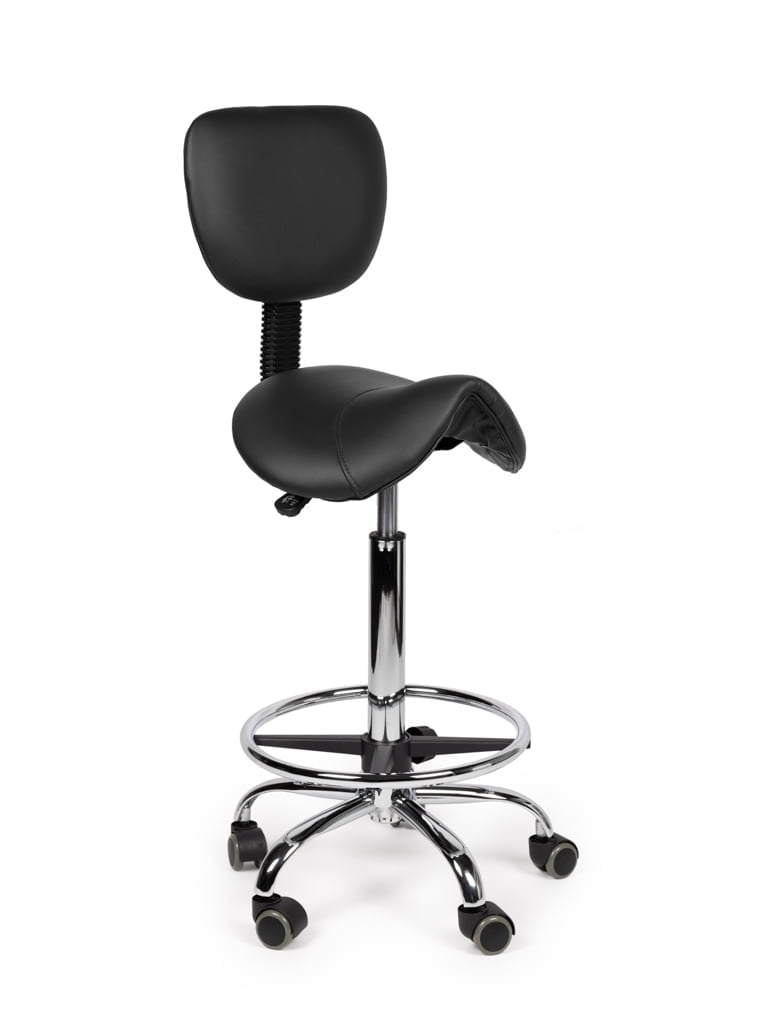 Ergonomische Zadelkruk met Rugleuning Zwart op Wielen