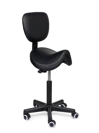 Ergonomische Zadelkruk met Rugleuning Comfort Zwart op Wielen