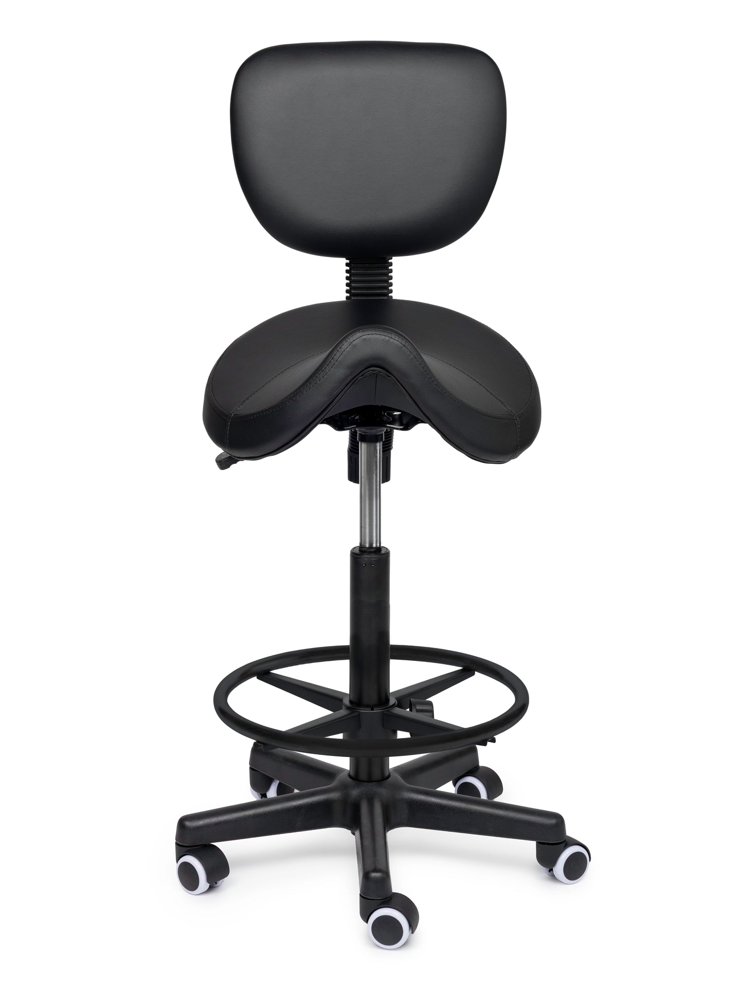 Ergonomische Zadelkruk met Rugleuning Comfort Zwart op Wielen
