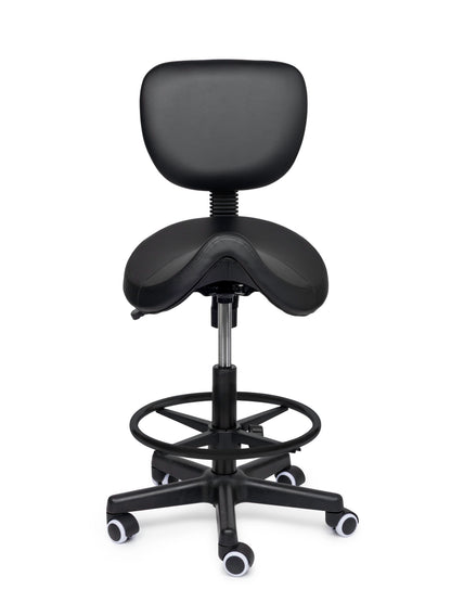 Ergonomische Zadelkruk met Rugleuning Comfort Zwart op Wielen