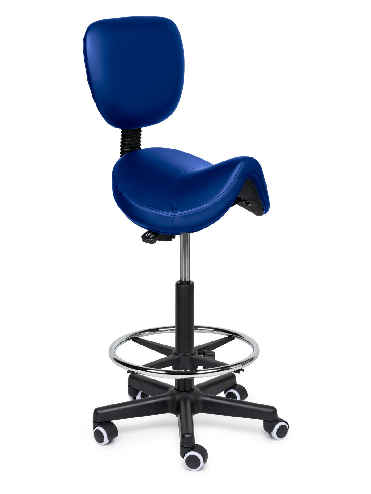 Ergonomische Zadelkruk met Rugleuning Premium Blauw op Wielen