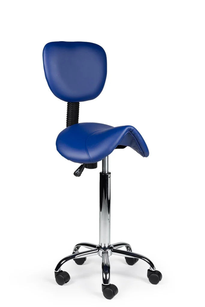 Ergonomische Zadelkruk met Rugleuning Blauw op Wielen