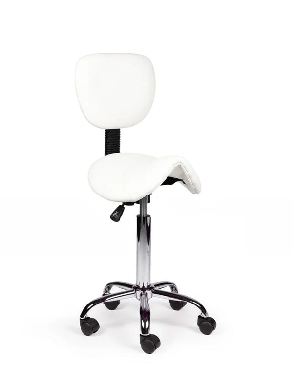 Ergonomische Zadelkruk met Rugleuning Wit op Wielen