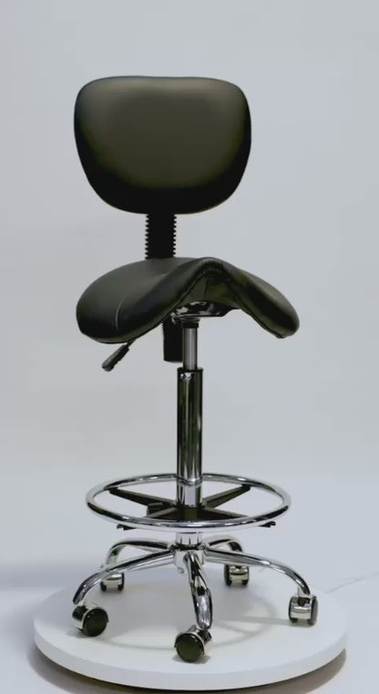 Ergonomische Zadelkruk met Rugleuning Zwart op Wielen