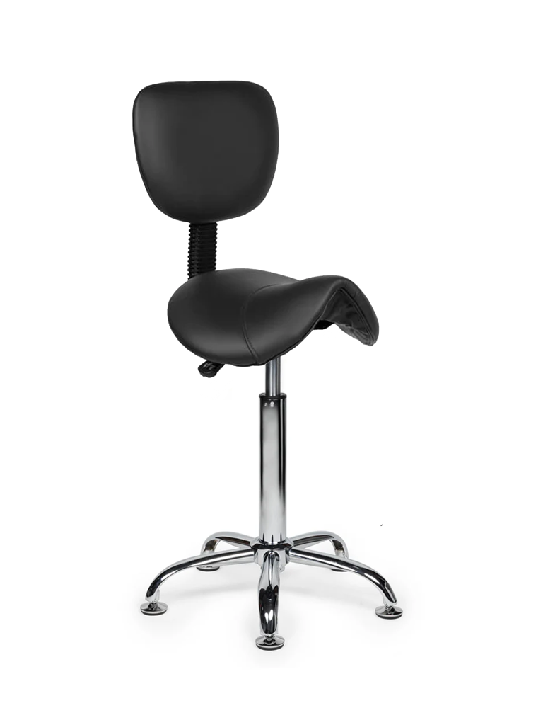 Ergonomische Zadelkruk met Rugleuning Zwart op Wielen