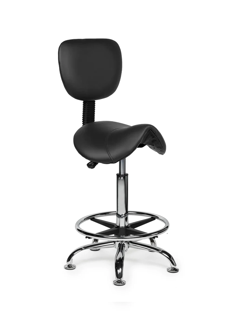 Ergonomische Zadelkruk met Rugleuning Zwart op Wielen