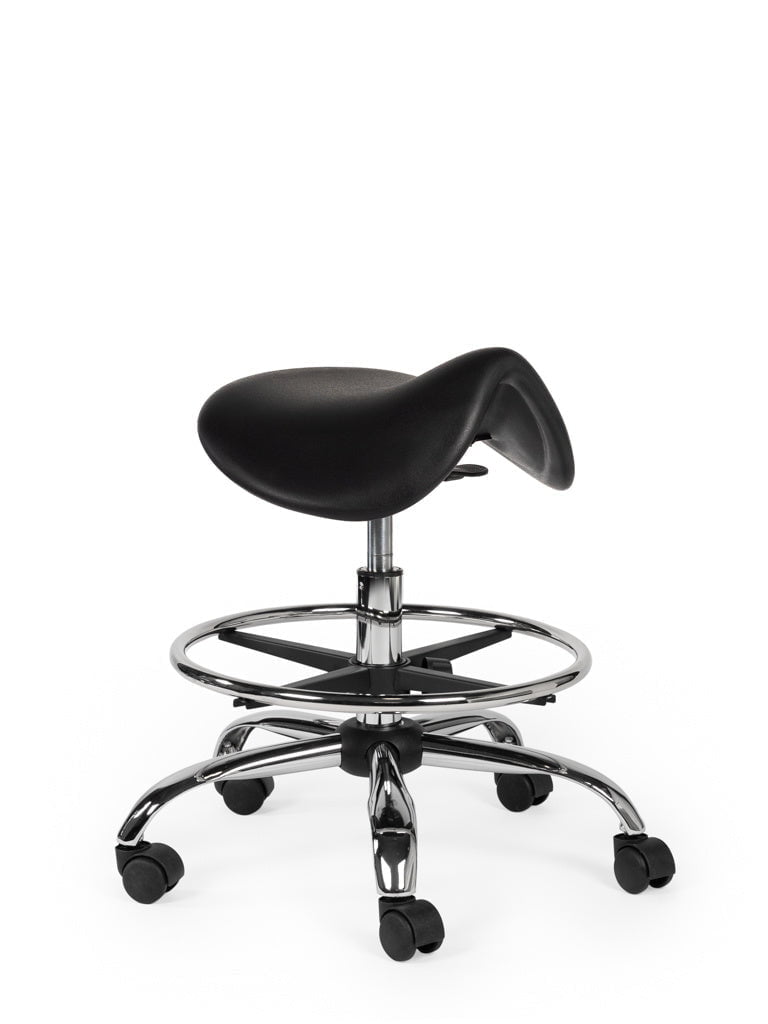Ergonomische Werkplaatskruk Zwart op Wielen