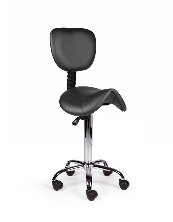 Ergonomische Zadelkruk met Rugleuning Zwart op Wielen