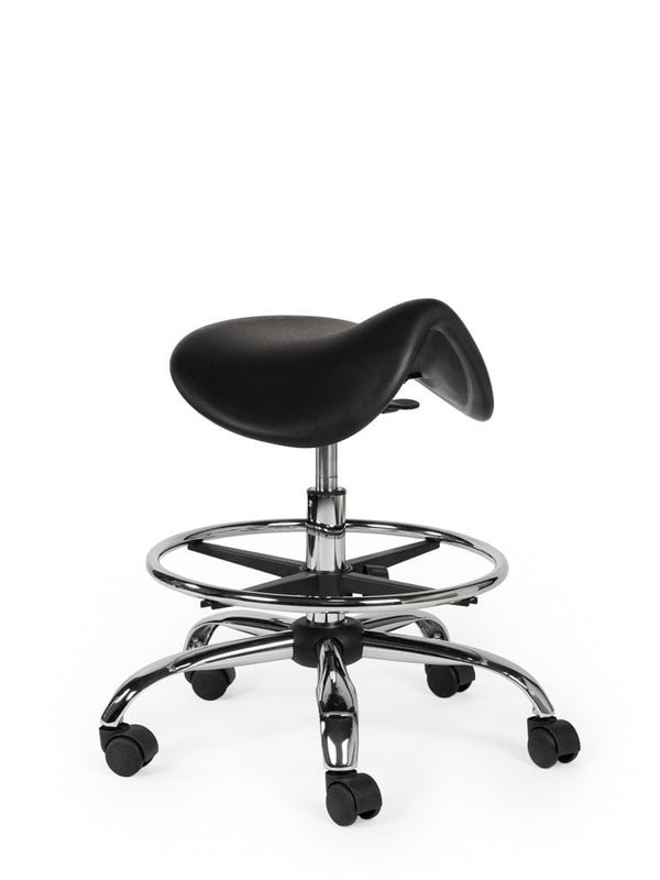 Ergonomische Werkplaatskruk Zwart op Wielen