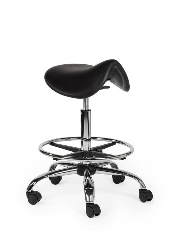 Ergonomische Werkplaatskruk Zwart op Wielen